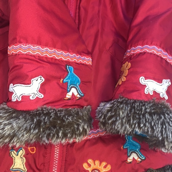 Inuk Red Vintage Inuit Parka with Faux Fur Trim - Children’s Size 6 - Picture 10 of 14